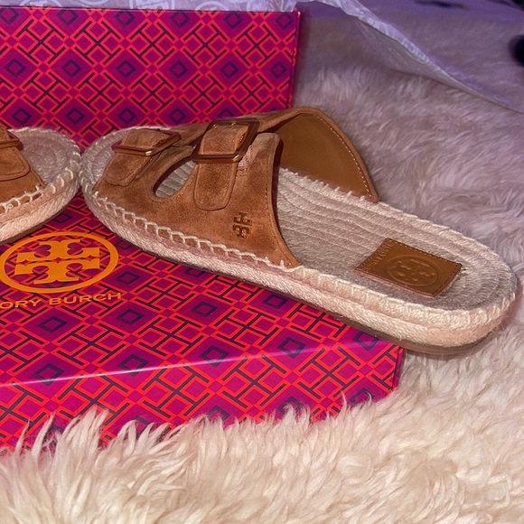 Tory Burch Two Suede Band Flat Espadrilles Slides - Picture 9 of 15